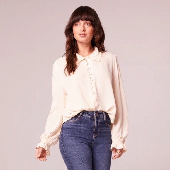 NWT Band of the Free | Denise Cream Ruffle Collar Top S - Picture 2 of 13